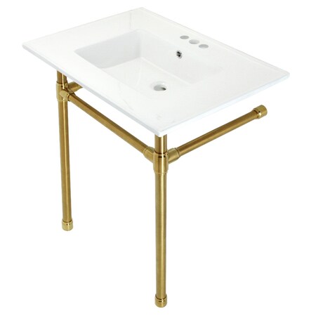 Fauceture KVPB31227W47 Dreyfuss 31" Console Sink W/SS Leg (4", 3 Hole), Wht/Brass KVPB31227W47